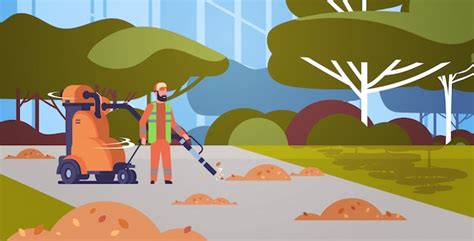 Street janitor using industrial vacuum cleaner | Premium Vector