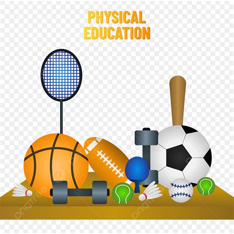 Physical Education Clipart PNG Images, Sport Stuff On Wooden Table ...