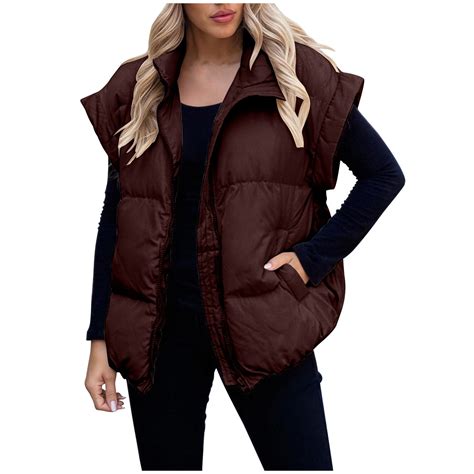 Dasayo Red Womens Coats Zip Front Puffed Thermal Puffer Vest Plus Size ...
