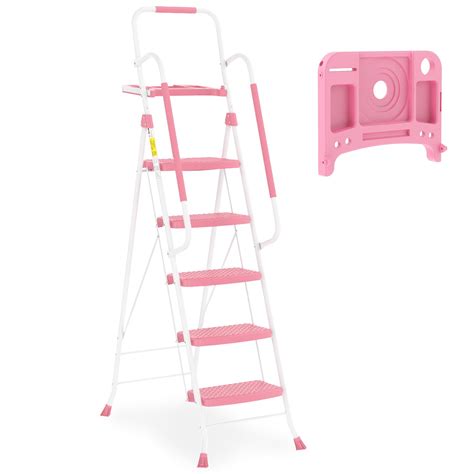 HBTower 5 Step Ladder with Handrails, Folding Step Stool Portable Steel ...