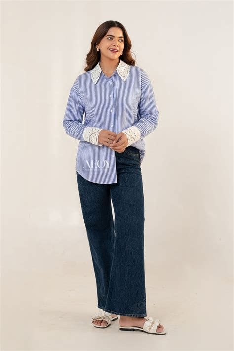 Blue Stripes Lace Collar -Shirt – Label S4U