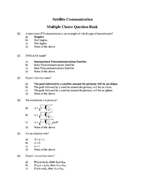 Satellite Communication MCQ Question Bank - Studocu