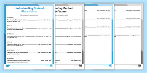 Understanding Decimal Place Value Worksheet (teacher made)