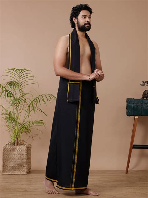 Ramraj Men Cotton Blend Single Layer Black Dhoti & Towel Set with ...