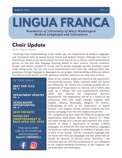 Lingua Franca Newsletter - Department of Modern Languages and Literatures