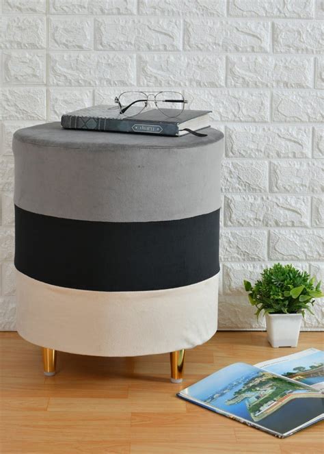 Get Tri Color Fancy Velvet Pouf Grey at ₹ 4999 | LBB Shop