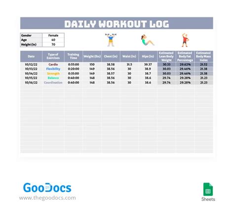 Simple Workout Log Template 的图像结果