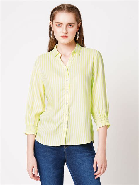 Buy Women Lime & White Striped Slim Fit Shirts | Kraus Jeans
