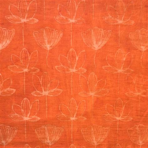 (PRE-CUT 1.50 METER) Pure Cotton Dabu Orange And Off White Lotus Flowe ...