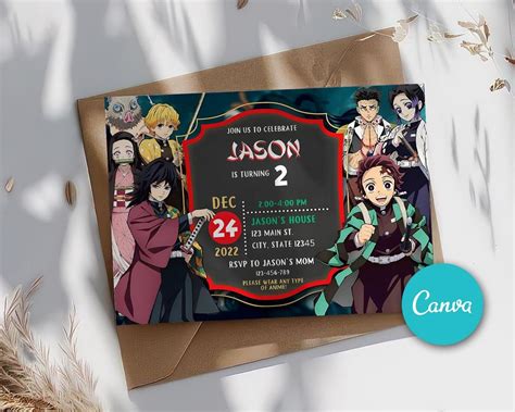 Editable Demon slayer birthday invitation, Anime invitation themes ...
