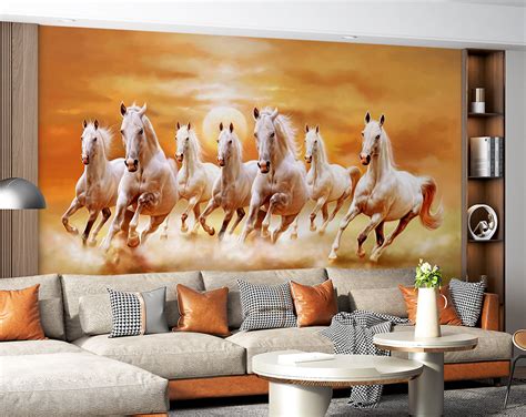 White Seven Horses Running Painting Wallpaper – Home Decoram
