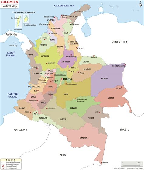 Colombia Political Wall Map by Maps of World - MapSales