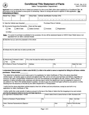 Idaho Conditional Title - Fill and Sign Printable Template Online