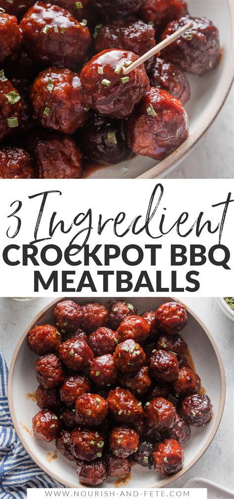 Crockpot BBQ Meatballs (3 Ingredients, 5 Minutes Prep!) - Nourish and Fete