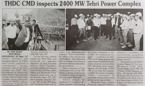 THDCIL’S CMD LED AN EXTENSIVE INSPECTION VISIT AT 2400 MW TEHRI POWER ...