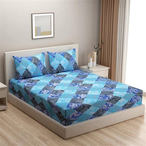 Buy SWAYAM Azure Tapestry Geometric Essence 160TC Cotton Queen Bedsheet ...