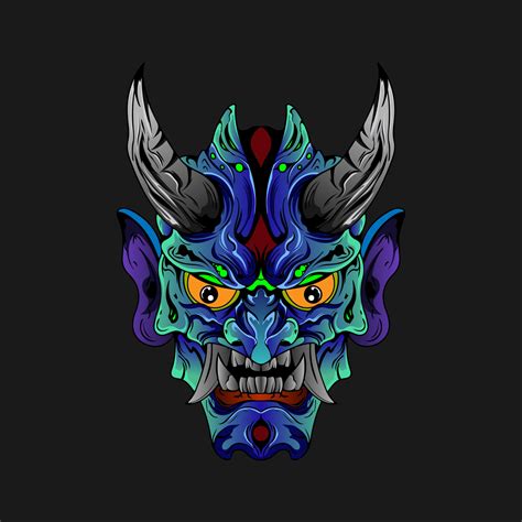 japanese Culture demon hanya mask or oni mask with hand draw style on ...