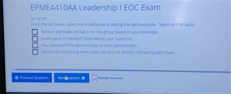 Solved: EPME4410AA Leadership I EOC Exam 25 of 30 From the list below ...
