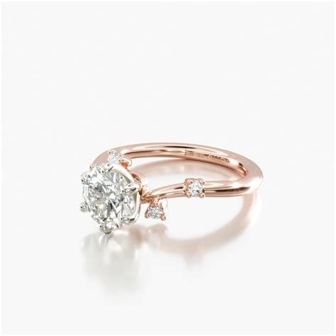 14K Rose Gold Scattered Blooms Undulated Diamond Engagement Ring-18093r14