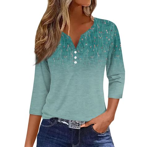 JULMCOMO 3/4 Length Sleeve Blouses for Women Summer Crew Neck Print ...