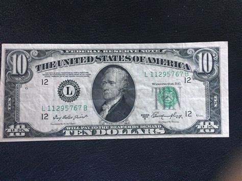 Series 1950-A $10 Dollar Bill Green Seal Federal Reserve Note San ...