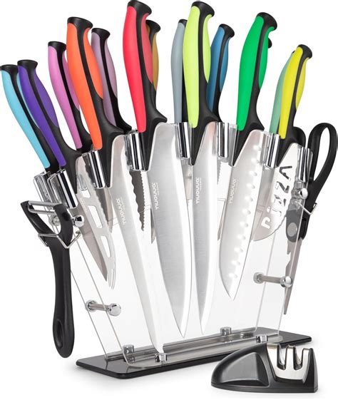 nuovva Professional Kitchen Knife Set with Block - Colourful 17 Piece ...