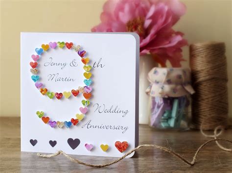9th Wedding Anniversary Card Handmade and Personalised With | Etsy UK ...