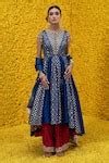 Buy Blue Organza, Shantoon, Banarasi Chanderi Floral Round Rehmat ...