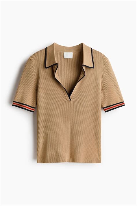 Rib-knit polo shirt - Dark beige - Ladies | H&M IN