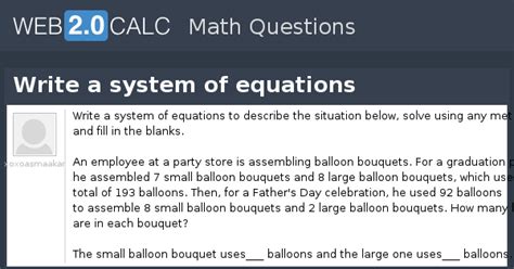 View question - Write a system of equations
