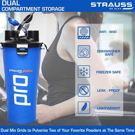 STRAUSS Dual Shaker Pro | Gym Shaker Bottle | 100% Leakproof | Ideal F ...