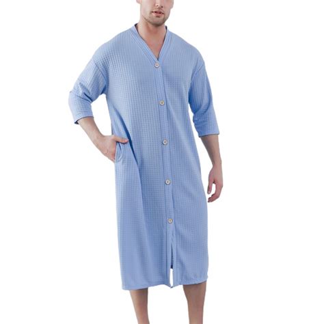 SWSMCLT Men's Robe Button Down House Coat Soft V Neck Comfy 3/4 Sleeve ...