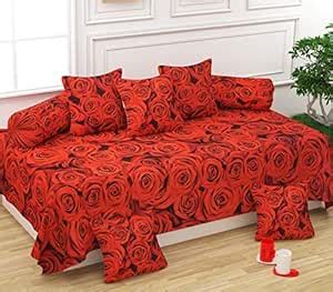 Gurnoor Glace Cotton 152 TC Diwan Set (Standard size, Red) : Amazon.in ...