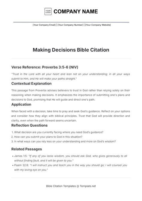 Free Making Decisions Bible Citation Template to Edit Online