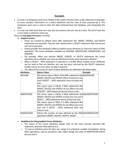 Cursor new - Notes - Cursors A cursor is a temporary work area created ...