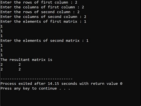 Multiplication of Matrices C-code 的图像结果