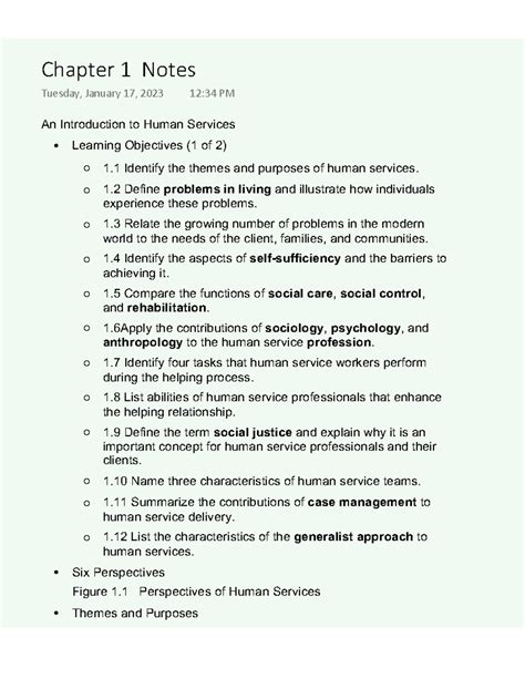 Intro Chapter 1 Notes - An Introduction to Human Services Learning ...