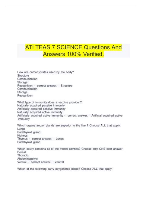 ATI TEAS 7 SCIENCE Questions And Answers 100% Verified. - ATI TEAS 7 ...