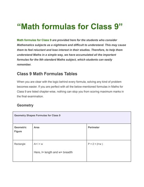 Image result for Class 9 All Math Formula