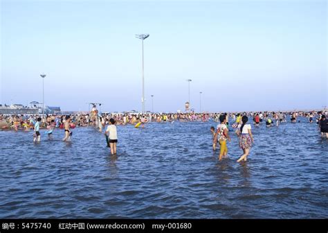 美丽的海滩游泳的人高清图片下载_红动中国