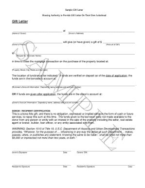 Fillable Online acf hhs Sample Gift Letter. Sample gift letter - acf ...