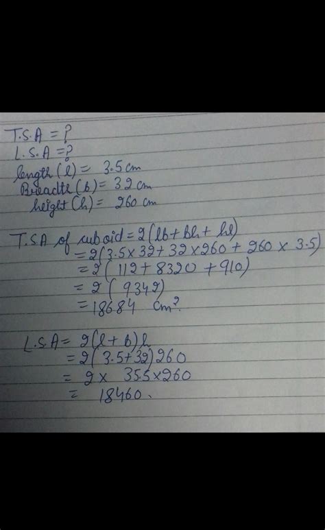 find total surface area of cuboid if volume is 1365cm and lateral ...