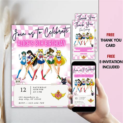 Sailor Moon Birthday Invitation Template With Sailor Moon - Etsy