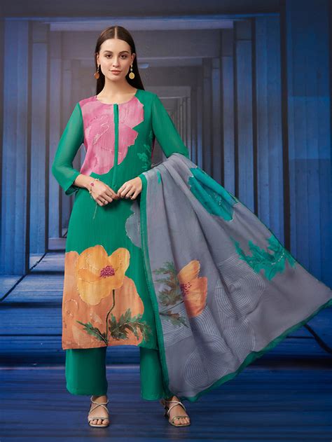 Buy Mysie Green Unstitched Kurta Set| Shop Saundh