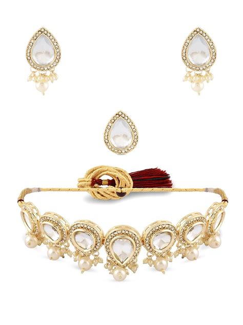 Buy ZAVERI PEARLS Gold Tone Austrian Diamonds Kundan Choker Necklace ...