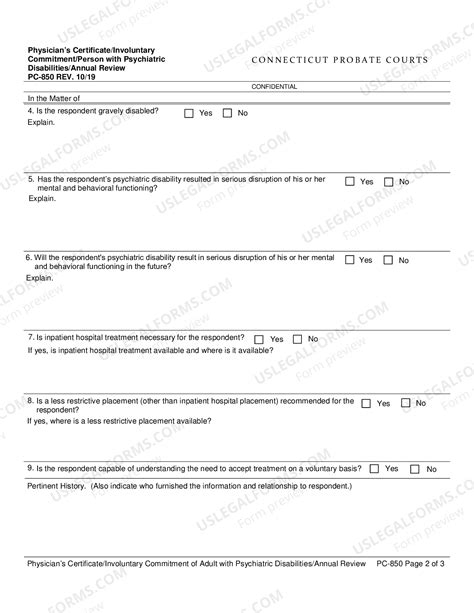 Connecticut Physician's Certificate - Involuntary Commitment - Annual ...