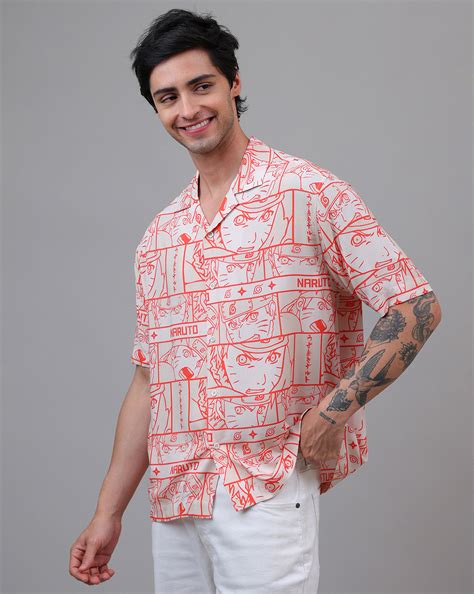 Naruto Anime Printed Regular Fit Rayon Beige Shirt For Men – Free Authority