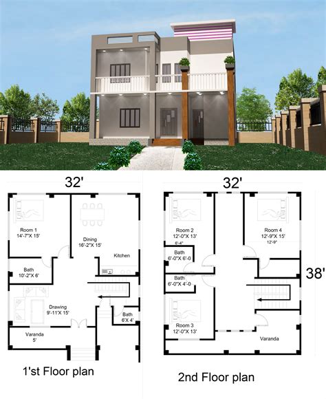 Simple 2 Storey House Design with Floor Plan | 32'x40' 4-Bedroom