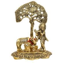 Buy eCraftIndia Lord Krishna Playing Flute Under Tree with Golden Cow ...