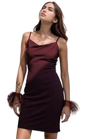 Buy IUGA Wine Sparkle Bodycon Mini Dress with Spaghetti Straps for ...